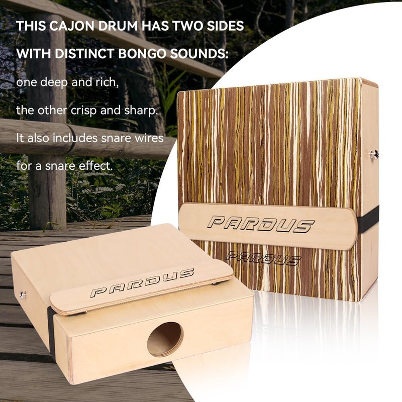 PARDUS Portable Cajon Drum with Removable Snare Straps – Travel Cajon with Dual-Sided Birch & Techwood for Deep and Crisp Sounds – Percussion Musical Instrument – Includes Oxford Carrying Bag - Image 2